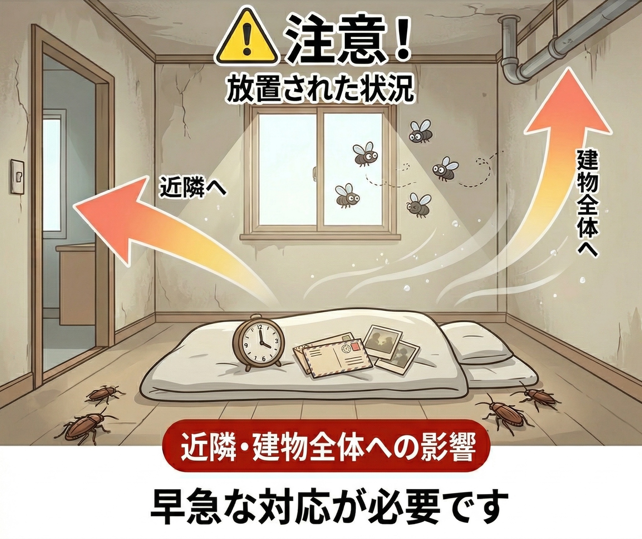 ハエ・害虫の大量発生 - 近隣・建物全体への影響