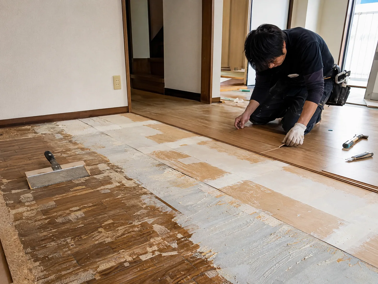 汚染による床材の張り替え工事