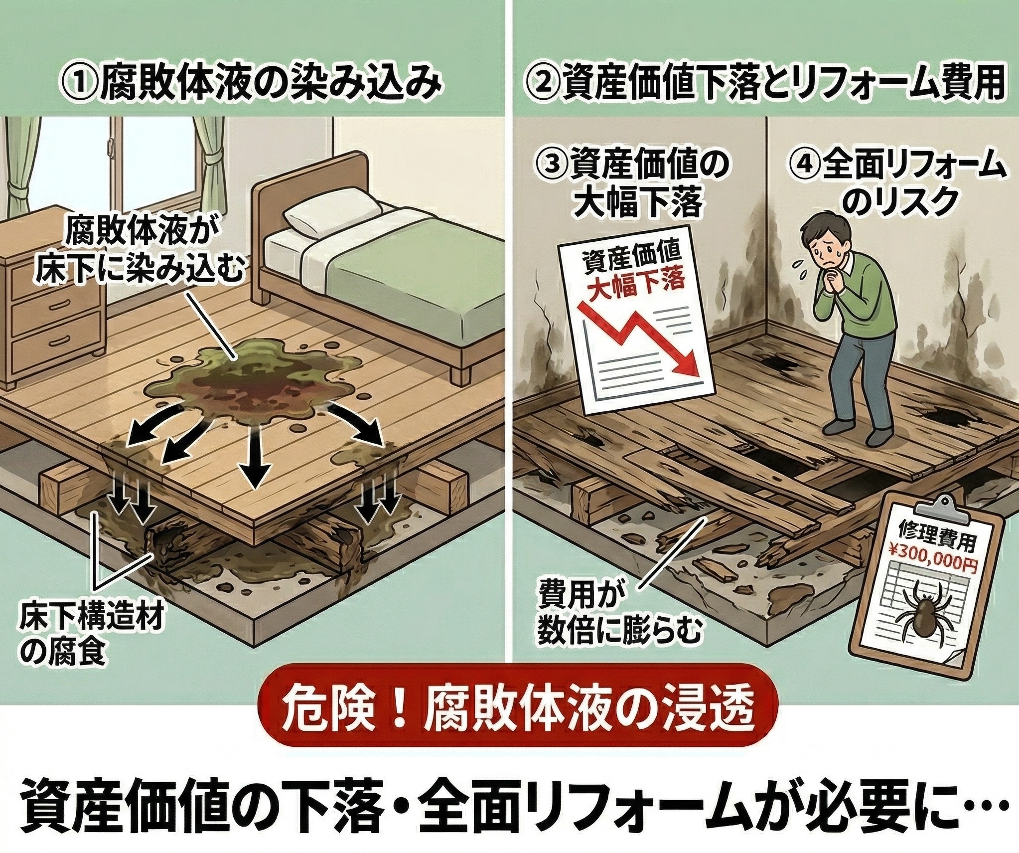床・壁・構造材の腐食 - 資産価値の下落
